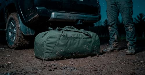 85L Military-Style Duffle Backpack with Rigid Panels | Built for deployment gear, work equipment, camping supplies, vehicle storage, and checked travel. - color: Olive Green