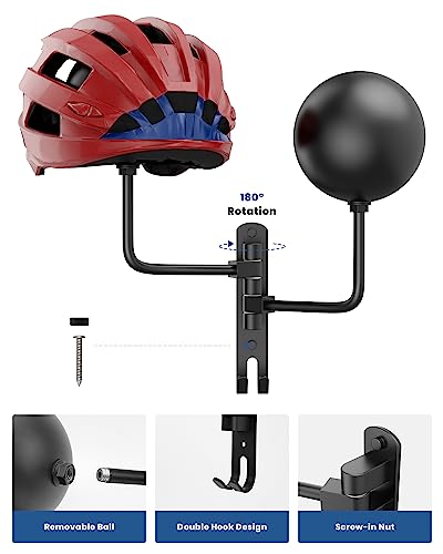 Helmet Hanger Wall Mount 180° Swivel Helmet Holder for Motorcycle Bike Racing Outerwear Sports Gear - color: 2in1