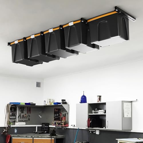 Overhead Garage Storage Rack, Heavy Duty Ceiling Storage Rack | 26 Inch Adjustable Ceiling Bin Storage System, 6 Sets for 5 Bins - style: For 5 Bins