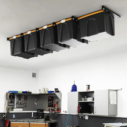 Overhead Garage Storage Rack, Heavy Duty Ceiling Storage Rack | 26 Inch Adjustable Ceiling Bin Storage System, 6 Sets for 5 Bins - style: For 5 Bins