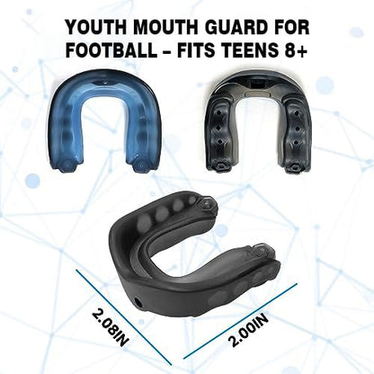 2 Pack Football Mouth Guard, Sports Mouth Guard Youth Football Mouthguard with Strap and Box Basketball, Sport Mouthguard for Lacrosse, Hockey, MMA(for Ages 8+)