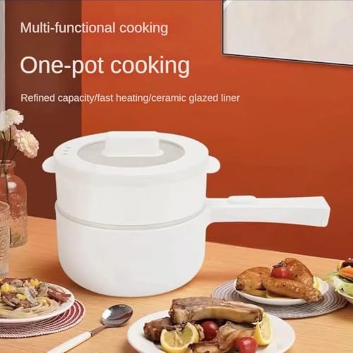 2L Electric Hot Pot & Steamer, Mini Multi-Function Electric Ramen Cooker, Adjustable 350W/700W, Non-Stick Ceramic, Portable for Dorm, RV & Camping