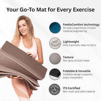 Foldable Yoga Mat, 72" x 24", 6/8/10/12mm - color: Coffee, size: 24" x 72" x 1/4"
