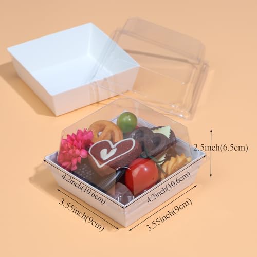 100Pack 4 Inches Charcuterie Boxes with Clear Lids - Bakery, Chocolate Covered Strawberries, Mini Cake, Pie Boxes - Perfect for Christmas, Valentine's, Halloween - color: White