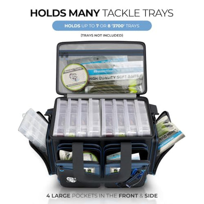 Reaction Tackle Saltwater Fishing Tackle Bags, Water Resistant 1000D PVC Tackle Box Bag with Removable Dividers, Fits 3600 and 3700 Trays, Large - size: Large Bag