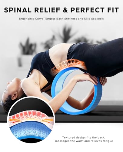 HAPBEAR Yoga Wheel Set with Exercise Ball, 12'' Back Roller Wheel for Back Pain Relief, Foam Roller for Back Stretching, Physical Therapy & Muscle Massage - color: Blue
