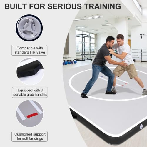 COOLWAVE Inflatable Wrestling Mat, Jiu Jitsu BJJ Mat for Home Training - color: Light Gray+Black, size: 13FT