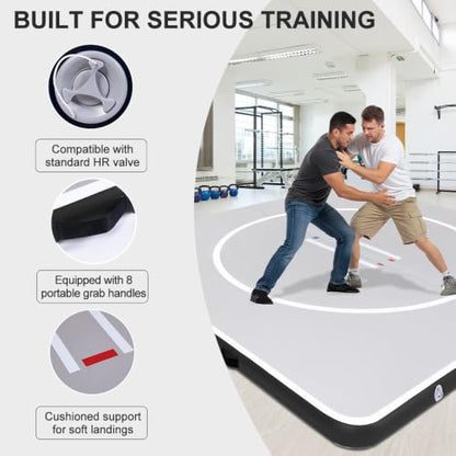 COOLWAVE Inflatable Wrestling Mat, Jiu Jitsu BJJ Mat for Home Training - color: Light Gray+Black, size: 13FT