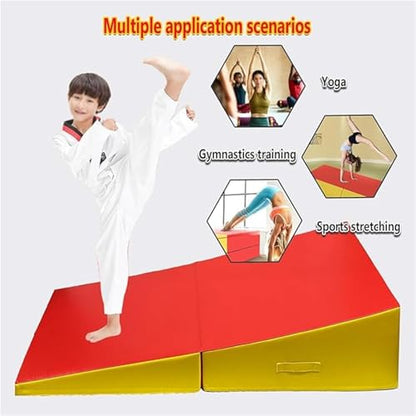 LICOME Foldable Gymnastics Wedge Mat Incline 2-in-1 Gym Pad With Carry Handle for Yoga Tumbling Taekwondo Martial Arts Cheerleading Dance - size: 200x70x45cm