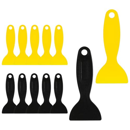 TIESOME 12 Pcs Plastic Spatula Scraper, Plastic Spatula Paint Scrapers, Air Bubble Remover Sticker Installation Tool, Flexible Resin Scraper Paint Scrapers for Decal, Grout Removal (Black, Yellow)