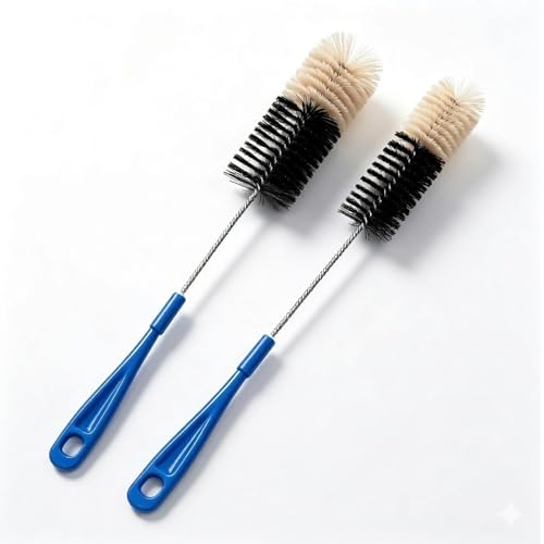2 Pack 17 Inch Long Handle Bottle Brush, Narrow Neck Bottle Cleaner Brush with 2 Inch & 1.3 Inch Soft Nylon Bristles, for Water Bottles, Soda Bottles, Home Brewing, Kombucha, Spice Jars