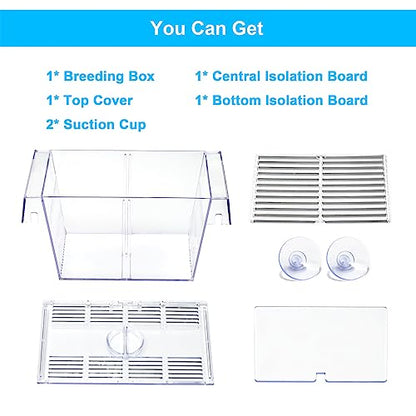 Fish Breeding Box Aquarium Holding Tank Transparent Fish Isolation Box Acclimation Hatchery Incubator Breeder for Betta Shrimp Clownfish Guppy
