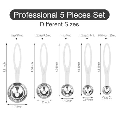 5pcs Measuring Spoon Set, Heavy Duty Stainless Steel Measuring Spoons for Cooking Baking, Tablespoon Teaspoon for Dry or Liquid Ingredients, Fits in Spice Jar, 1/4 1/2 1 tsp, 1/2 1 tbsp - size: 5 pieces