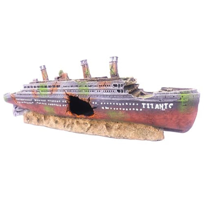 Titanic Aquarium Boat Shipwreck Sunken Pirate Ship Resin Fish Tank Decorations Aircraft Carrier for Betta Super Large XXL for 55-75 Gallon Tank - size: XX-Large