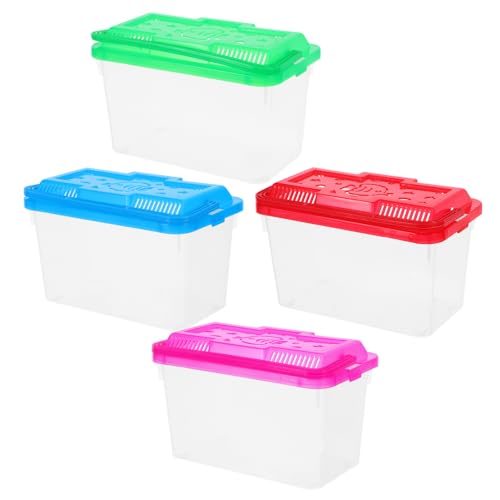 GANAZONO 4pcs Mini Transparent Fish Breeding Box with Handle Small Aquarium Pet Carrier Plastic Container for Reptile Habitat and Observation