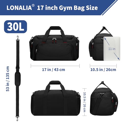 Gym Bags for Men, 30L Small Duffle Bag, Black - color: Black, size: 30L-17 inch