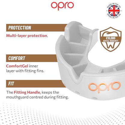 OPRO Bronze Level Youth Moldable Mouth Guard, Essential Fit, White - color: White, size: Youth