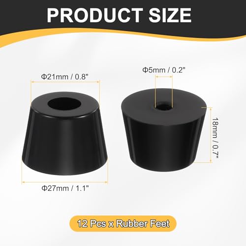 HARFINGTON 12Pcs Anti Vibration Rubber Feet 1.1" L x 0.8" W x 0.7" H 0.2" Dia Isolator Rubber Bumper Air Compressor Foot Pads for Generators Pressure Washers, Black