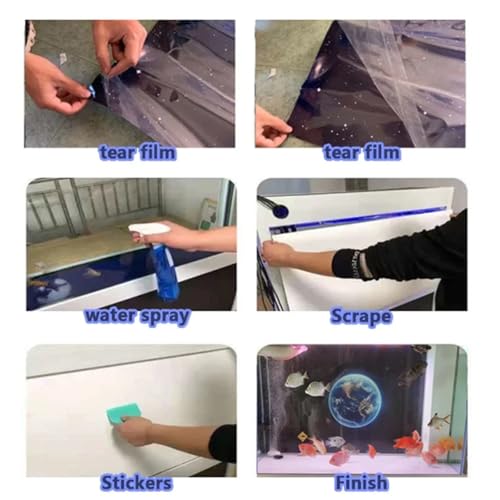 Aquarium Background Aquarium Background Sticker, Blue Transition Painting Wallpaper Fish Tank Backdrop PVC(Black,40x80cm)
