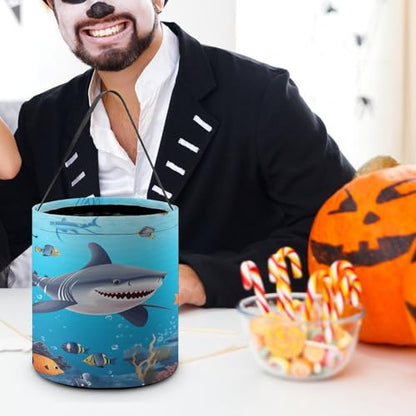 Halloween Trick Or Treat Bags With Handles Collapsible Candy Bucket Reusable Fish Ocean Theme Printed Goody Bucket For Holiday Party Gifts - color: Fish Ocean Theme