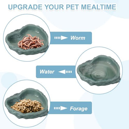 Reptile Food Bowl, Reptile Feeding Dish Corner Bowl Water Resin Rock Worm Feeder Dish l (9.8 in, Glow Dark Green), Intended for Lizards/o/Scaled Pet/Leopard/Spiders
