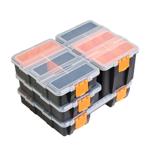 Torin AG421B Hardware & Parts Organizers: 4 Piece Versatile And Durable Storage Toolbox for Bolts, Screws, Nails, Nuts and Small Hardware, Black/Orange - style: 4 Piece Plastic Storage toolbox