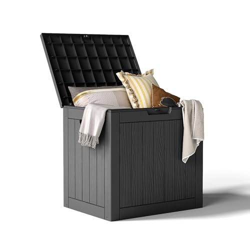 35 Gallon Resin Deck Box with Lockable Latch, Waterproof UV-Resistant Multi-Purpose Outdoor Storage for Patio Cushions, Garden Tools & Package Storage, Black - color: Black, size: 35 Gallon