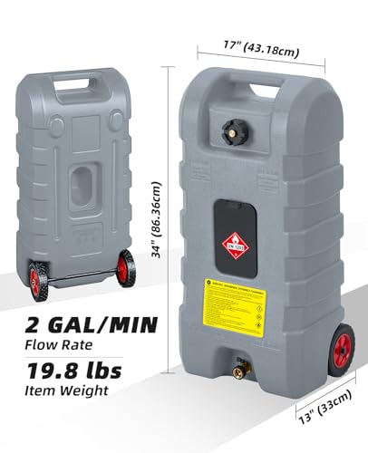 Fuel Caddy 14 gal, Portable Gasoline Tank Container With Manual Fuel Transfer Pump & 10 ft Long Hose, Gasoline Diesel Fuel Storage Tank On-Wheels, Portable Gas Tank for Cars, Lawn Mowers, Boats, Grey