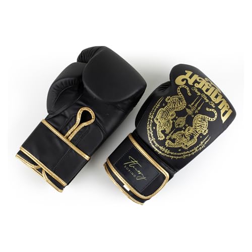 Boxing Gloves, Symmetrical Design with Two Tigers, Training Gloves - color: Black, size: 10-oz