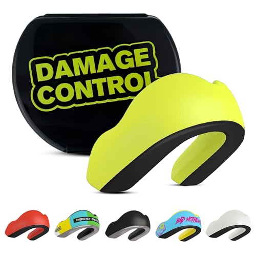 DAMAGE CONTROL Extreme Impact Sports Mouth Guard – Damage Control Green | Adult – Boil & Bite Fit, Shock-Absorbing Pads, Ventilated Case – MMA, Boxing, Hockey, Football, Rugby, Lacrosse & BJJ - color: Damage Control Green, size: Adult