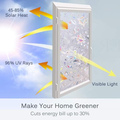 Volcanics Window Privacy Film Static Window Clings Vinyl 3D Decals Stickers Rainbow Window Film for Glass Door Home Heat Control Anti UV 17.5 x 78.7 Inches