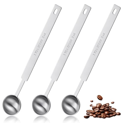 3 Pcs Teaspoons Measuring Spoon, Long Handle Measuring Spoons 5ml, Stainless Steel Measure Spoons, Tablespoon & Coffee Scoop for Accurate Measure Liquid or Dry Ingredients, for Cooking Baking