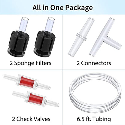 Uniclife Aquarium Air Pump Adjustable 4 LPM 2 Outlets Oxygen Pump with Accessories 100 Gallon Fish Tank
