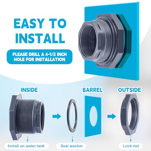 4 Pcs 3 Inch Bulkhead Fitting PVC Water Tank Connector Plumbing Pipe Threaded Bulkhead Fitting NPT for Rain Barrels, Water Tanks, Aquariums, Tubs, Pools - size: 3 Inch