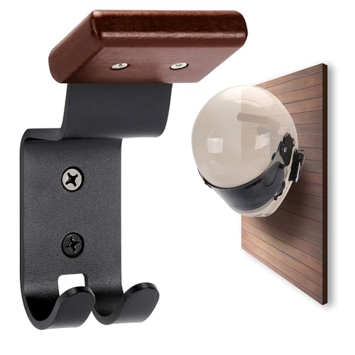 Motorcycle Helmet Holder Wall Mount - Solid Wood & Steel 1 Pack