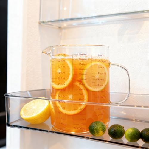BCnmviku Glass Measuring Cup 6CUPS/1500ML/50OZ High Borosilicate [Insulated Handle | V-Shaped Spout]For Prepping Baking and Cooking Preheated Oven Dishwasher Freezer and Microwave Safe