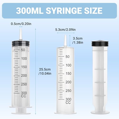 5Pack 300ml Syringe, Large Syringe for Thick Liquids with Tip Adapter, for Feeding Pets, Liquid Refilling, Drawing, Scientific Labs, Oil Transfer, Plant Watering & Refilling - style: 300 ML