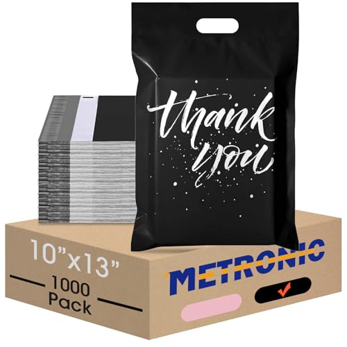 Metronic Poly Mailers with Handle 10x13 1000Pcs, Small Shipping Bags for Clothes, Self Seal Mailers Poly Bags, Upgrade Design Thank You Bags for Small Business, Cute Packaging Bags Mailing Bags Black - color: Black, size: 10X13" 1000PC