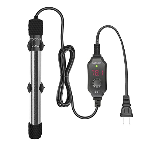 Adjustable Mini Aquarium Heater 20-40 Gallons Submersible Small Fish Tank Heater 200W Digital Display Thermostat External Temperature Controller (200W) - size: 200W