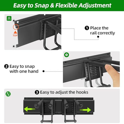 PIYILO 48 in Garage Tool Organizer Wall Mount, Adjustable Tool Storage Rack | Heavy-duty 360 LBS, Double-Layer Hooks, Wear & Tear Resistant, Soft Anti-Scratch Hook Sleeves, For Yard Tools, Shovels, Shed - size: 48 inch Double-Layer 6-Hook