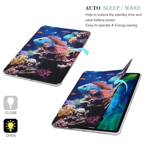 Coral Reef Fish Aquarium Case for iPad Pro 12.9 Inch 2022/2021/2020(6th/5th/4th Gen) Trifold Stand with Pencil Holder, Soft Silicone Shockproof Protective Cover, Slim Lightweight