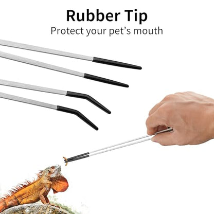 Novery 2PCS Stainless Steel Reptile Feeding Tongs with Rubber Tip, 10.6” Straight & Curved Long Tweezers for Aquarium or Craft, Bearded Dragon Tank Snakes Enclosure Accessories, Terrarium Supplies