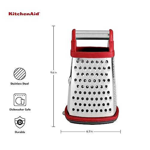 KitchenAid Gourmet 4-Sided Stainless Steel Box Grater with Detachable Storage Container - color: Red