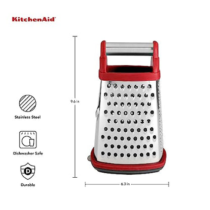 KitchenAid Gourmet 4-Sided Stainless Steel Box Grater with Detachable Storage Container - color: Red