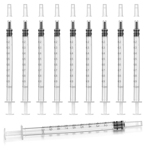 12pack 1ml Syringes Without Needle Plastic for Liquid, Measuring, Ink Refilling, Oil, Liquids Glue Applicator, With Cap