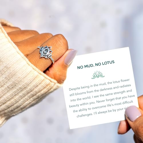 STORYJEWELLERY Lotus Promise Ring for Women, Silver Lotus Flower Ring, Empowering Dainty Ring for Girls, Jewelry Gifts for Women