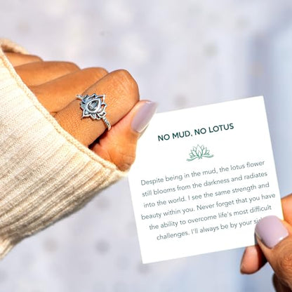 STORYJEWELLERY Lotus Promise Ring for Women, Silver Lotus Flower Ring, Empowering Dainty Ring for Girls, Jewelry Gifts for Women