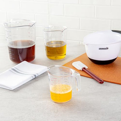 Restaurantware RW Base 1 Pint Measuring Jar 1 Durable Measuring Beaker - Metric And Imperial Units V-Shaped Spout Clear Plastic Measuring Cup Handle With Thumb-Grip Tolerates Up To 248F - color: Clear, size: 5.25" × 3.75" × 5.00"