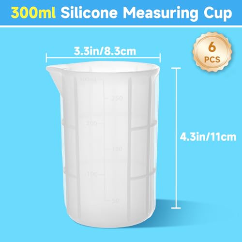 300ml Large Silicone Measuring Cups, 10OZ Reusable Squeeze and Pour Resin Cups for Epoxy, Casting Molds, Slime, Craft Art Projects, Cup Making, Waxing, 6 Packs - size: 300ml*6