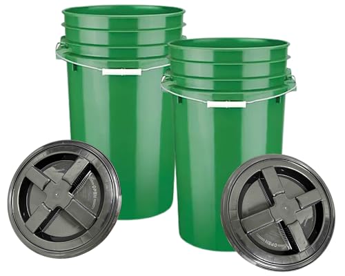 7 Gallon Large Green Food Grade - BPA Free- Made in USA Bucket Pail Container with Black Screw On Gasket lid (Pack of 2)